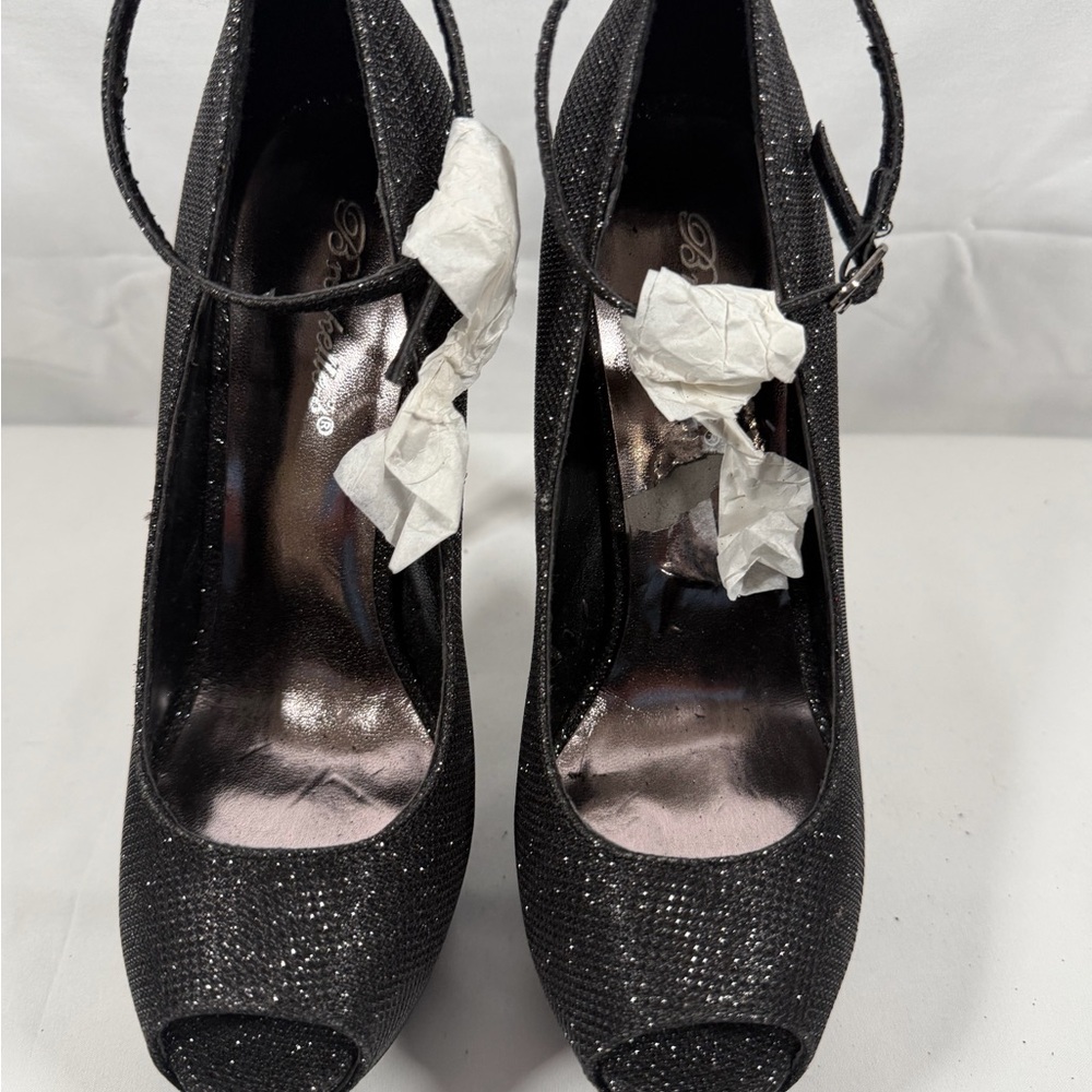 Breckelles Black Sparkle Peep-Toe Heels